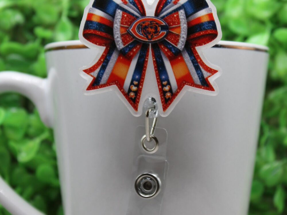 Football Bears Bow Badge/ID Holder with Alligator Clip