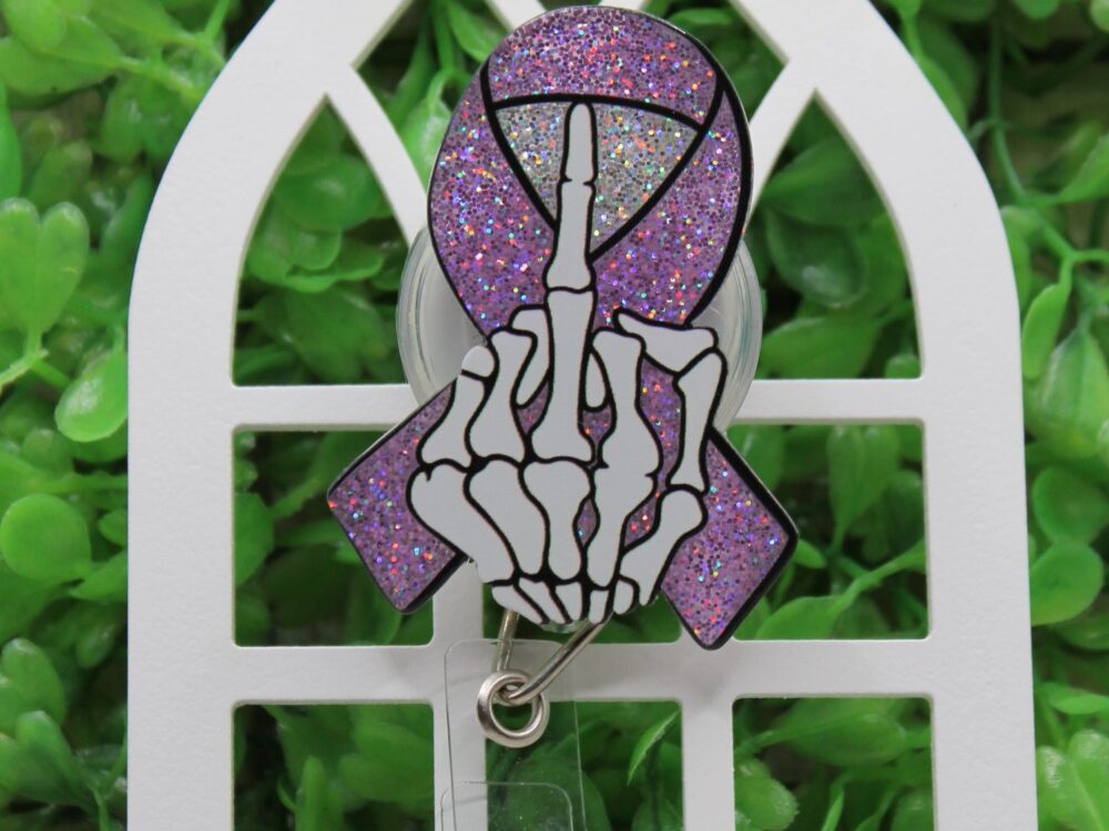 Middle Finger to Breast Cancer Ribbon Badge/ID Holder Reel