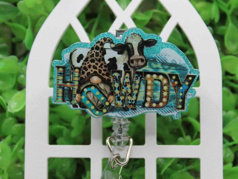 HOWDY Cow and Gnome Badge/ID Holder Reel