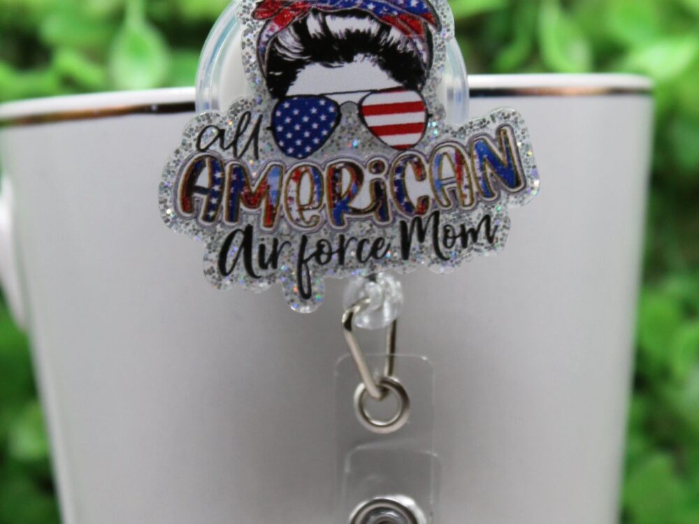 All American Air Force Mom â€¢ Badge/ID Holder with Alligator Clip