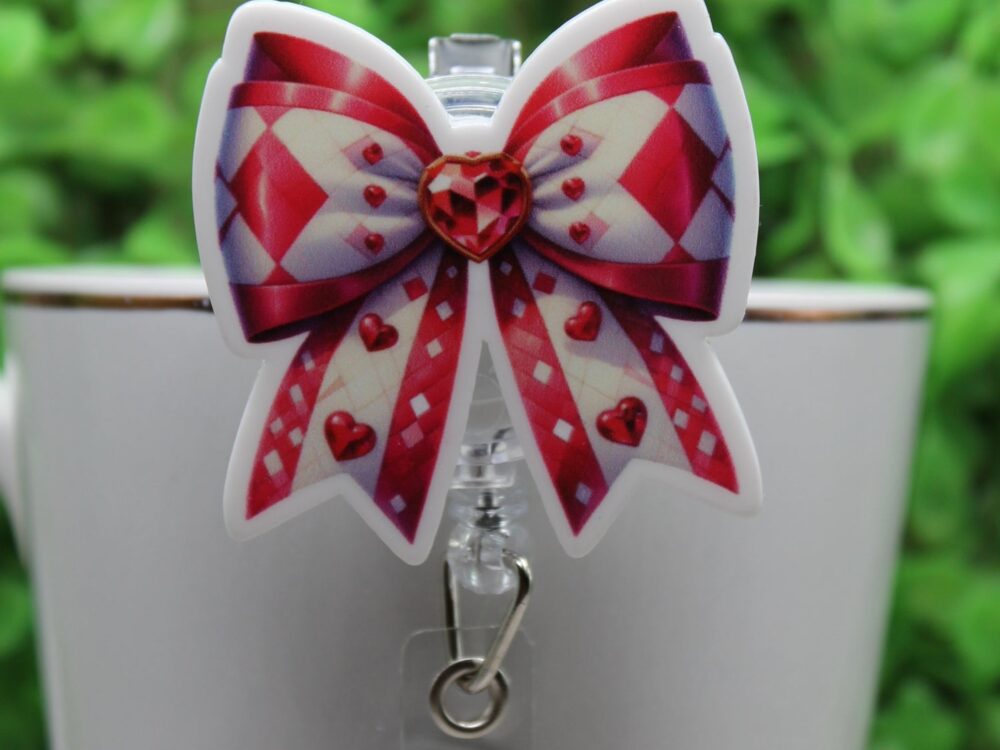 Heart Gem Bow â€¢ Badge/ID Holder with Alligator Clip