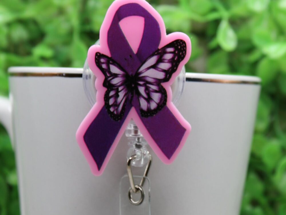 Epilepsy Awareness Purple Ribbon Badge/ID Holder Reel