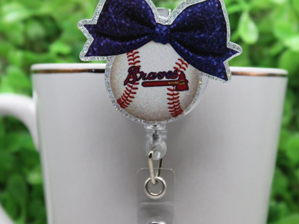 Atlanta Braves Baseball with Bow Badge/ID Holder