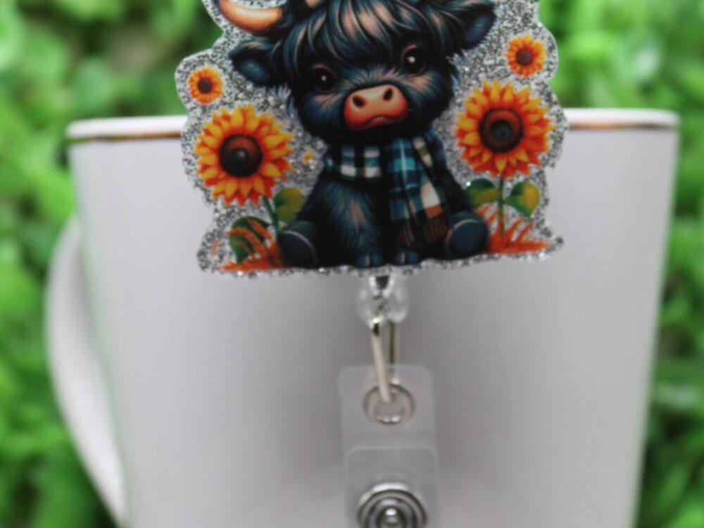 Cute Cow with Sunflowers Badge/ID Holder Reel