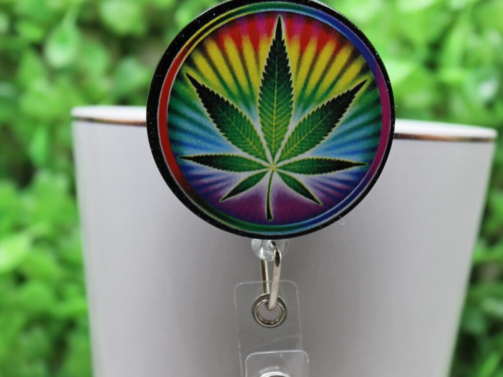 Tie Dye Green Leaf Badge/ID Holder Reel