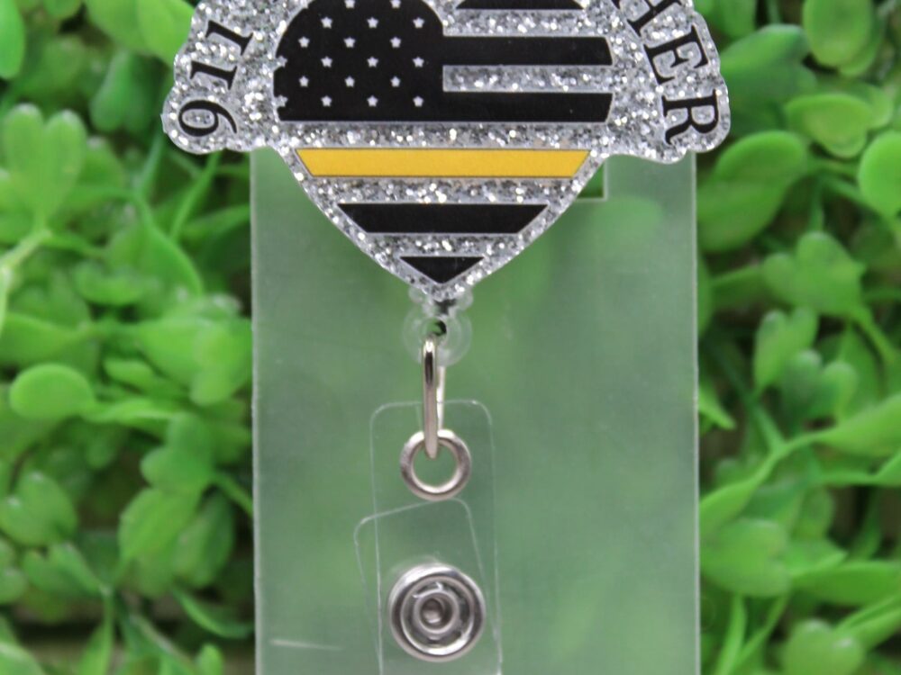 911 Dispatcher Heart Badge/ID Holder Reel