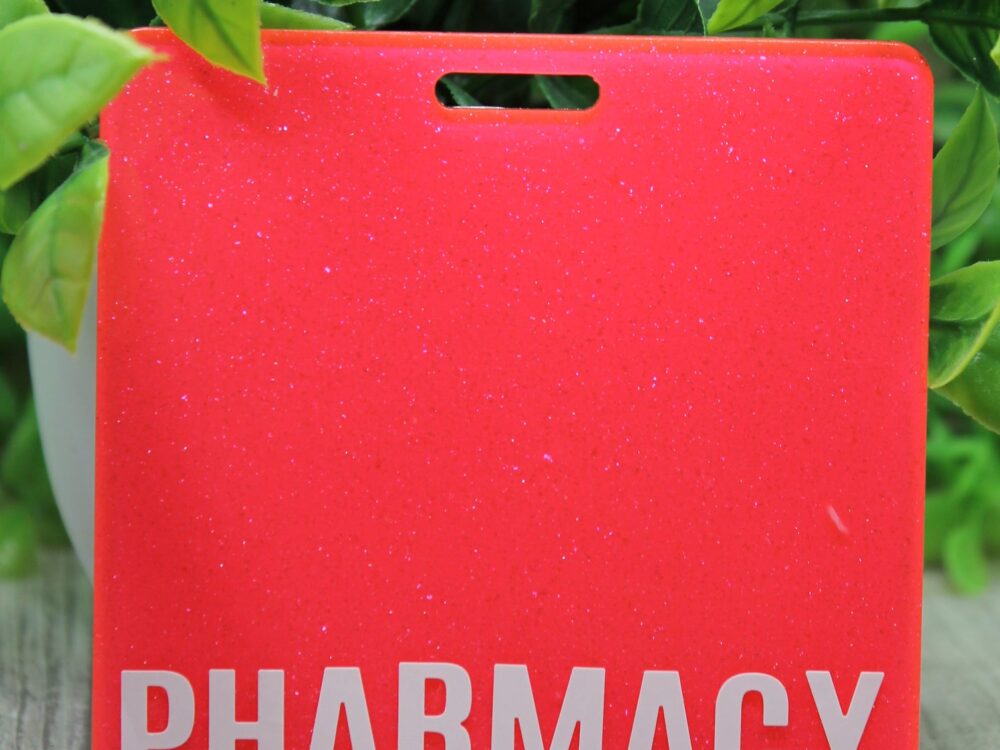 Pharmacy Neon Pink Glitter Square Badge Buddy