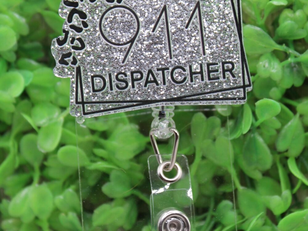 911 Dispatcher Silver Glitter Badge/ID Holder Reel