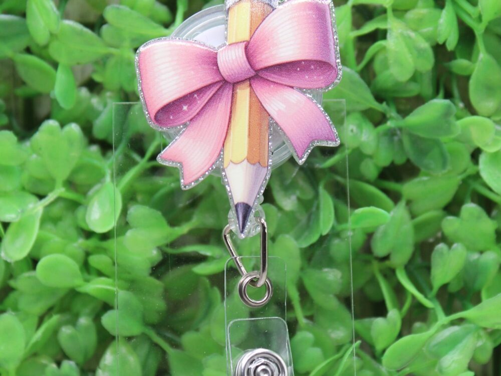 Pink Bow Pencil Badge/ID Holder Reel