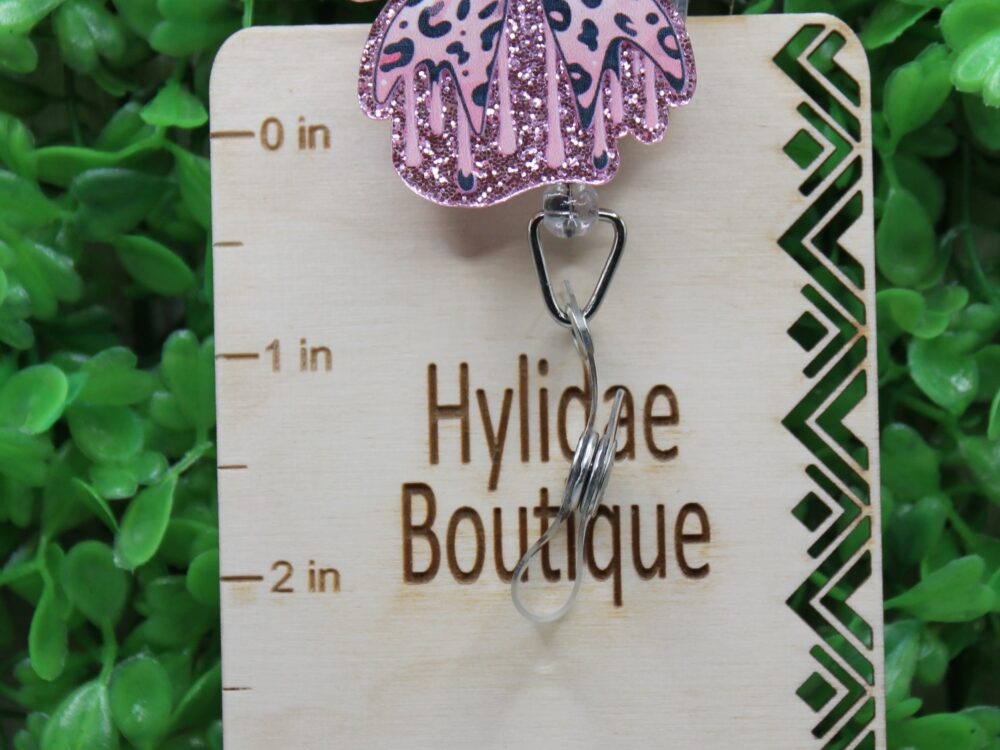 Pink Leopard Dripping Bow Badge/ID Holder Reel