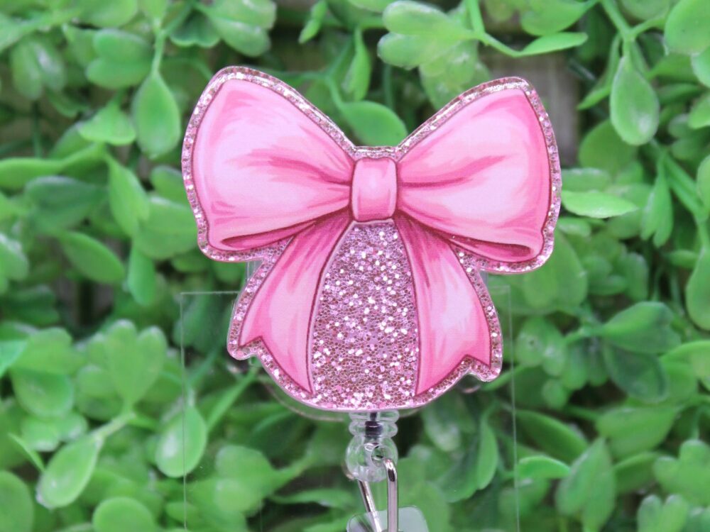 Pink Bow on Pink Glitter Badge/ID Holder Reel