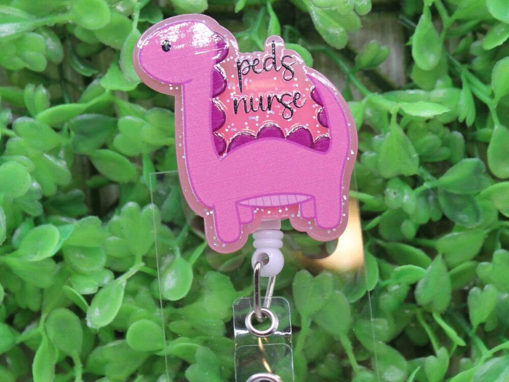 Peds Nurse Pink Dinosaur Badge/ID Holder Reel