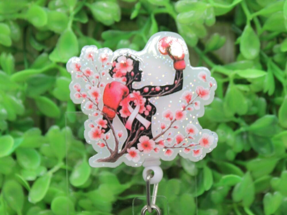 Floral Breast Cancer Fighter Badge/ID Holder Reel