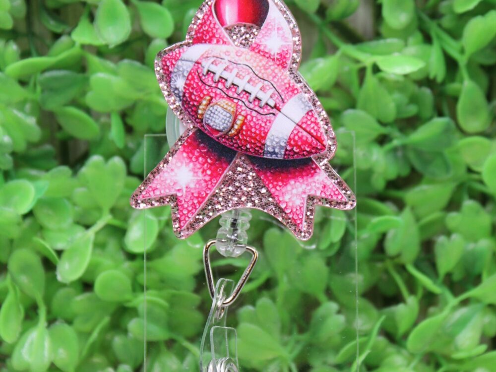 Breast Cancer Ribbon Football Badge/ID Holder Reel