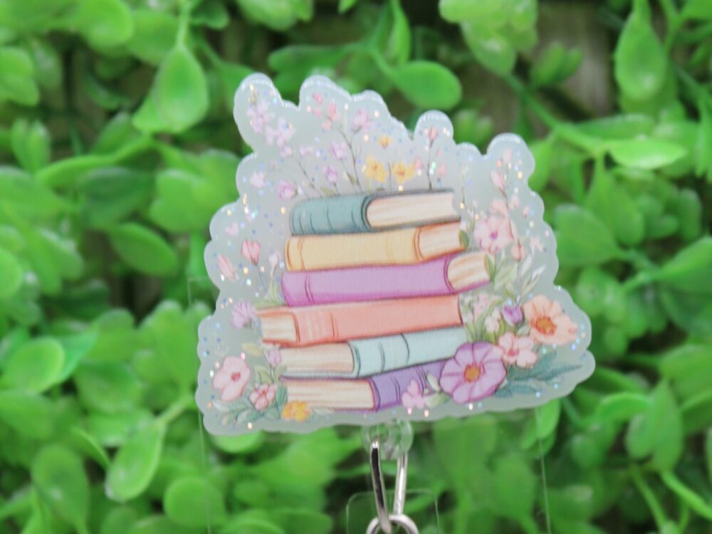 Floral Stock of Books Badge/ID Holder Reel