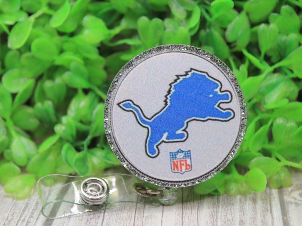 Lions Football Glitter Circle Badge/ID Holder Reel