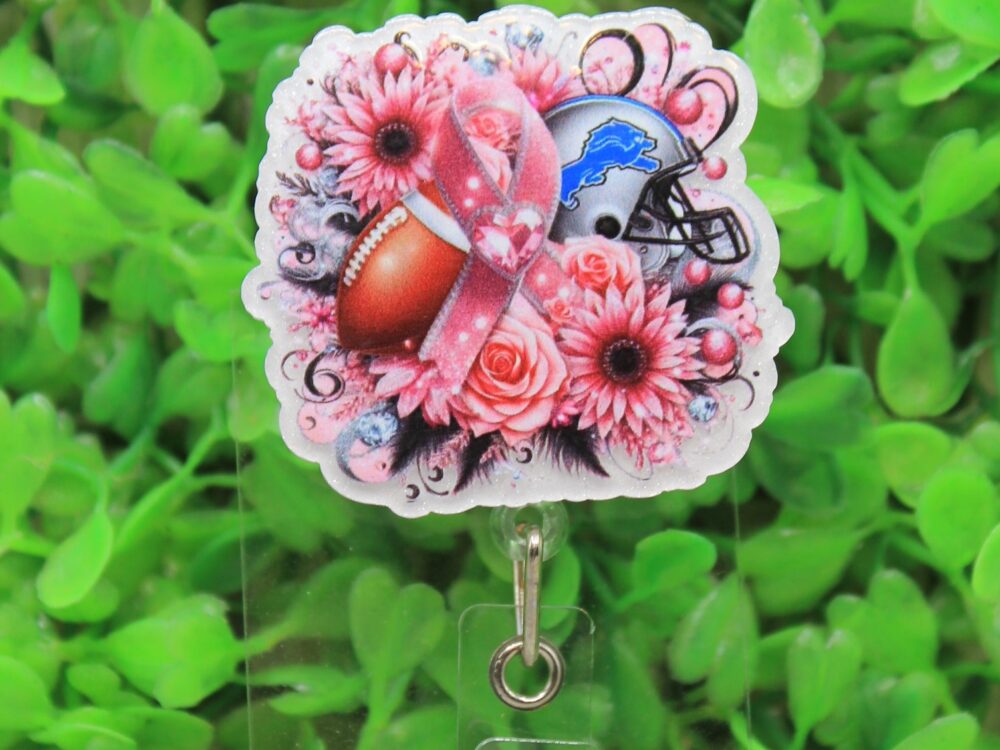 Detroit Lions Breast Cancer Awareness Badge/ID Holder Reel