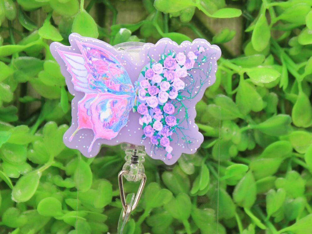 Floral Lavender Butterfly Badge/ID Holder Reel