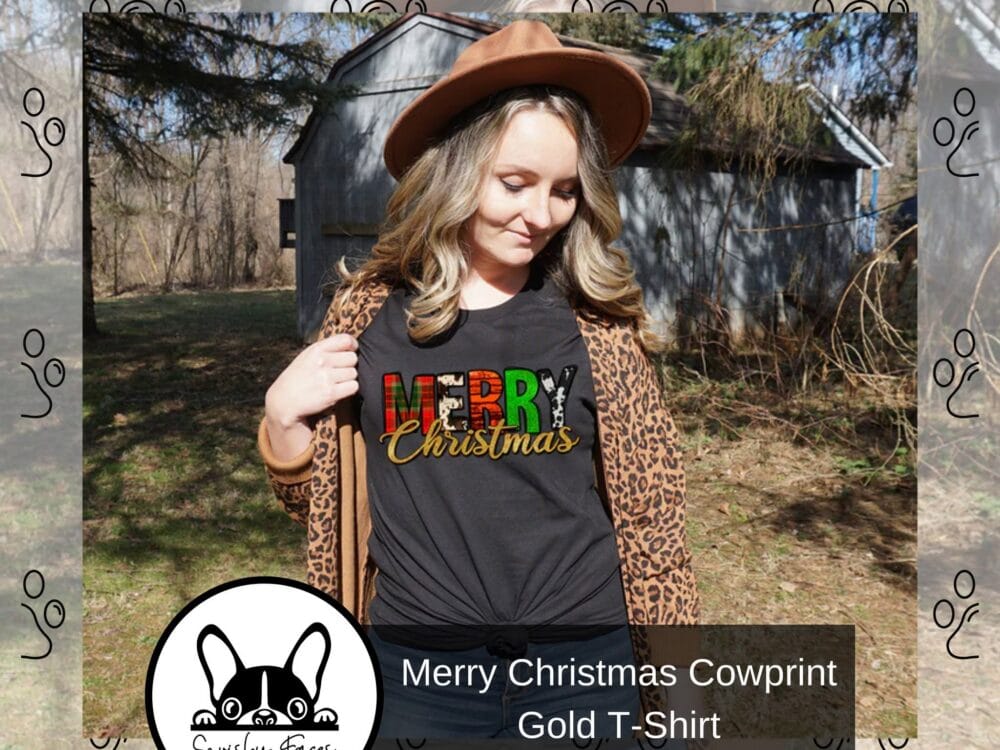 Merry Christmas Cowprint Gold T-Shirt